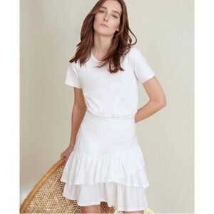Veronica Beard White Mixed Media T-Shirt Ruffle Dress Small Asymmetrical Casual